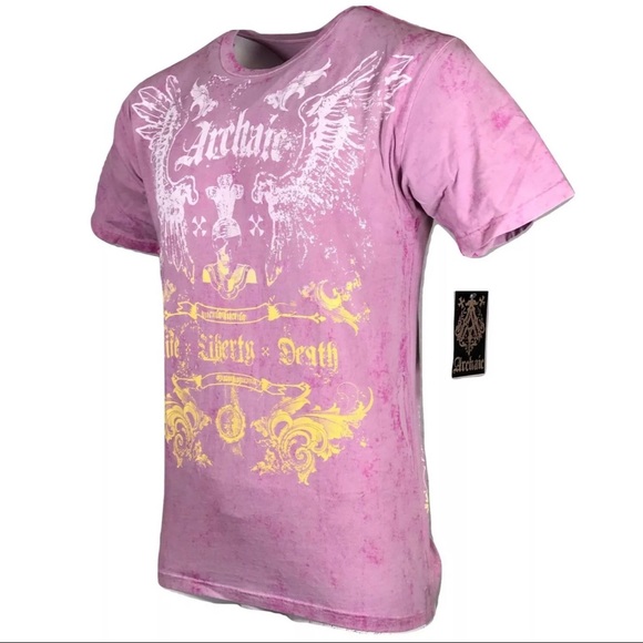 Archaic Affliction Spine Wings Biker T-Shirt – Men's Short Sleeve Tee In Red (Sizes M-3XL)